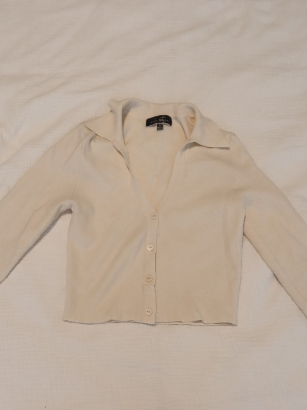 Blue Blush Cream Collared Button-Up Cardigan